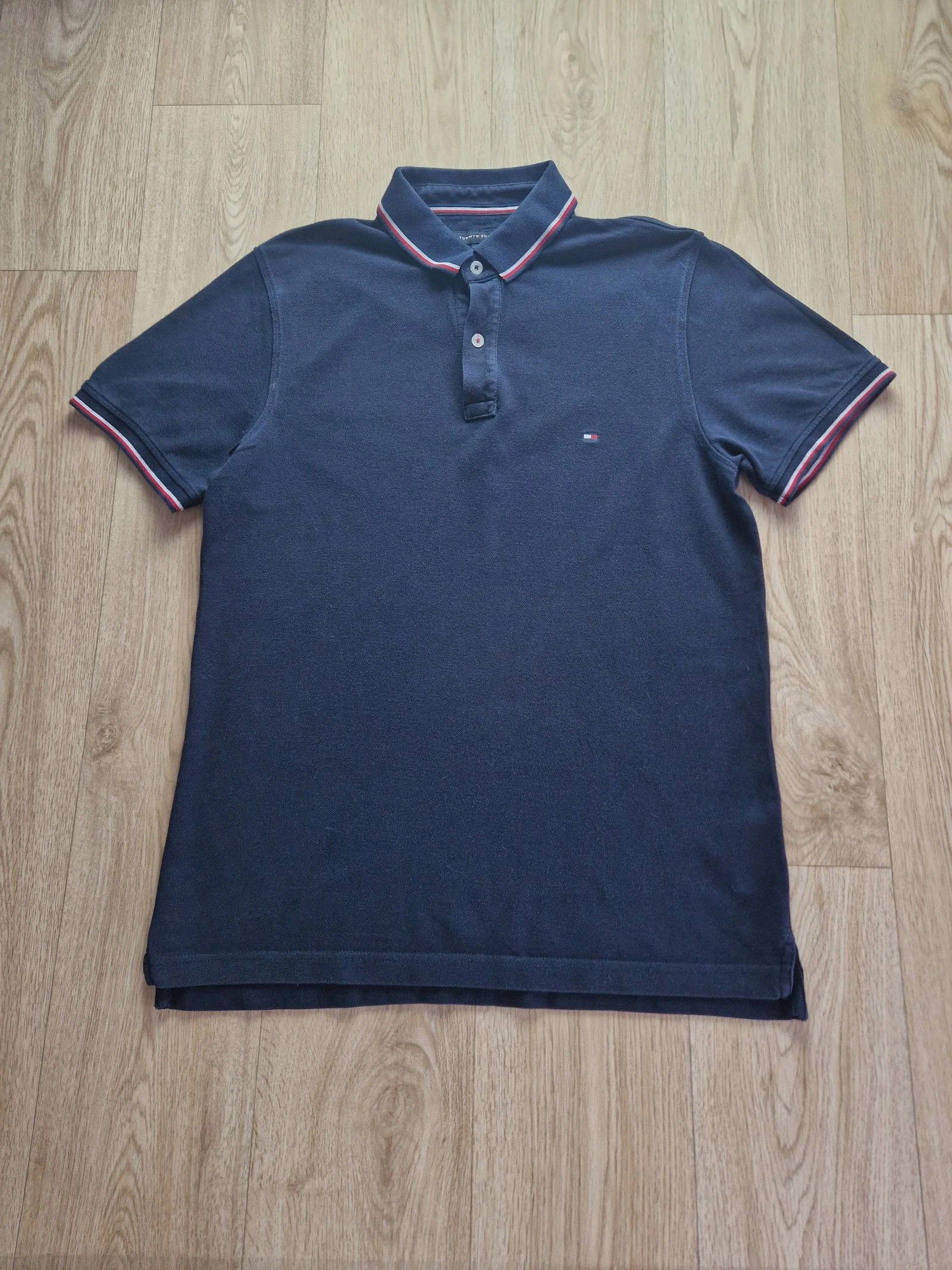 Polo Tommy Hilfiger homme bleu marine Slim Fit taille L coton bio